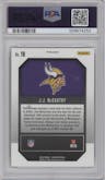 J.J. McCarthy from the 2024 Panini Prizm set featuring a Green Ice parallel graded by PSA and given an overall grade of 10.
