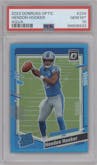 Hendon Hooker from the 2023 Donruss Optic set featuring a Aqua parallel graded by PSA and given an overall grade of 10.