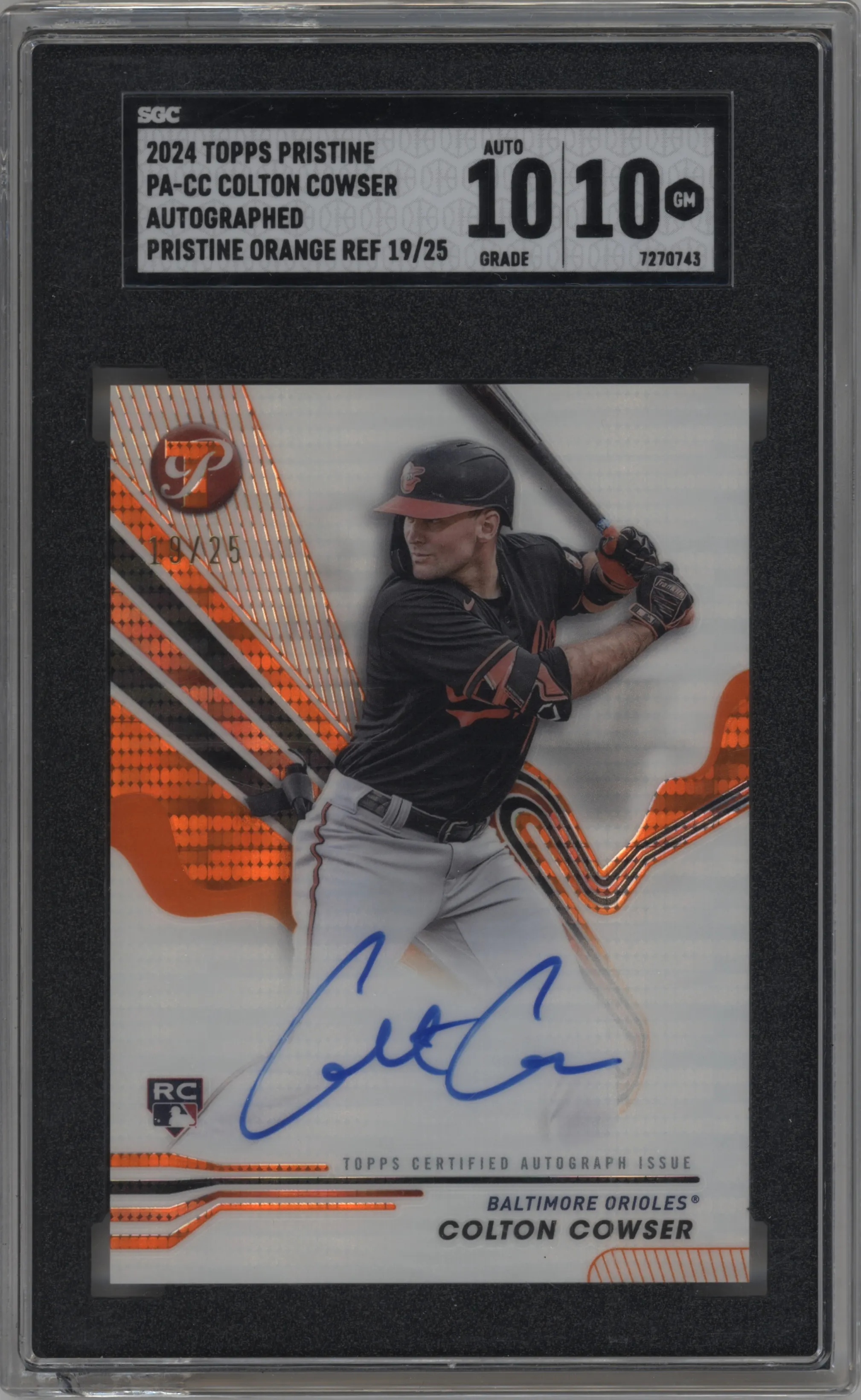 2024 Topps Pristine Auto Colton Cowser Orange Pristine Refractor #PA-CC SGC 10