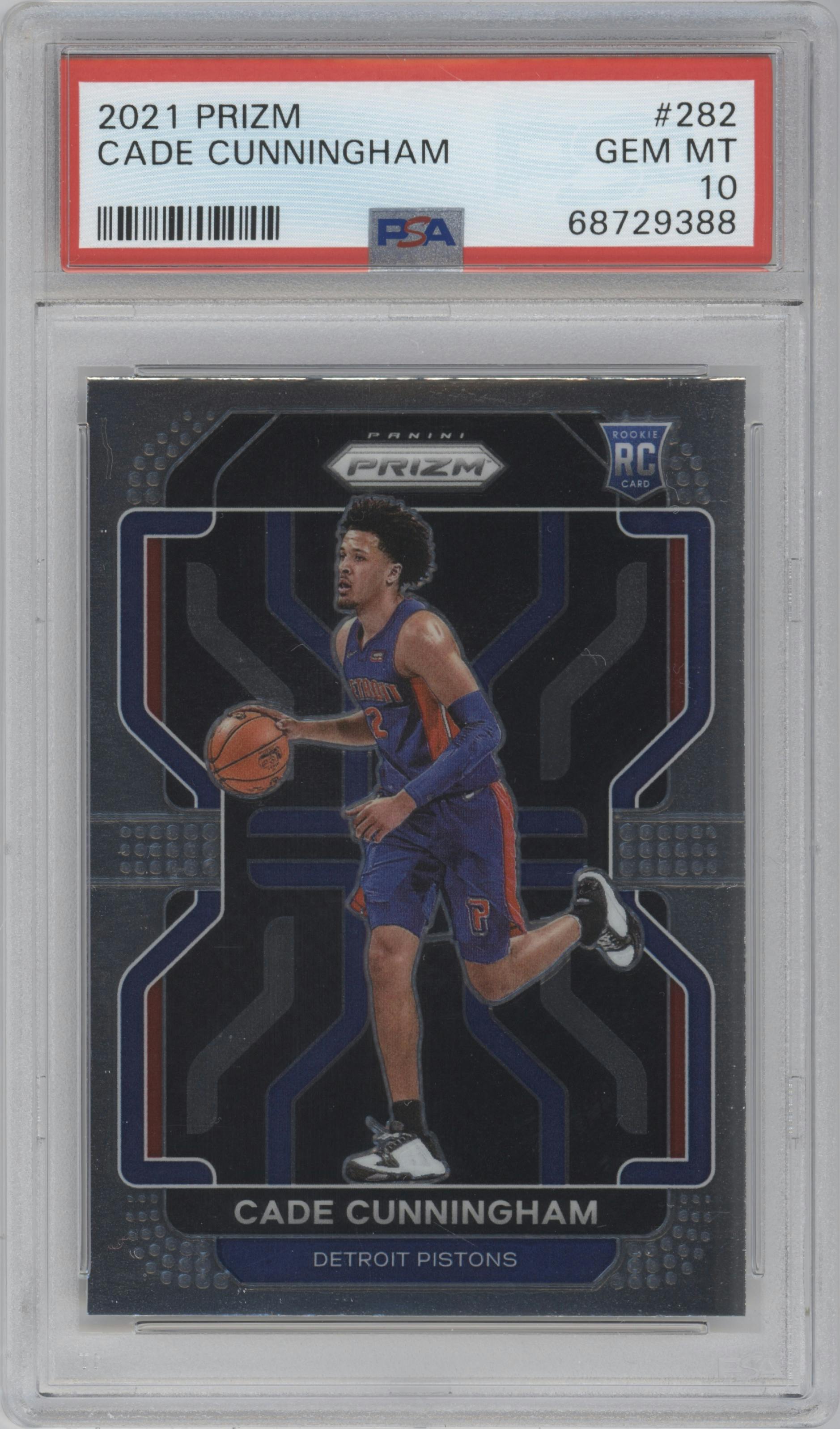 Cade Cunningham from the 2021-22 Panini Prizm  set graded by PSA and given an overall grade of 10.
