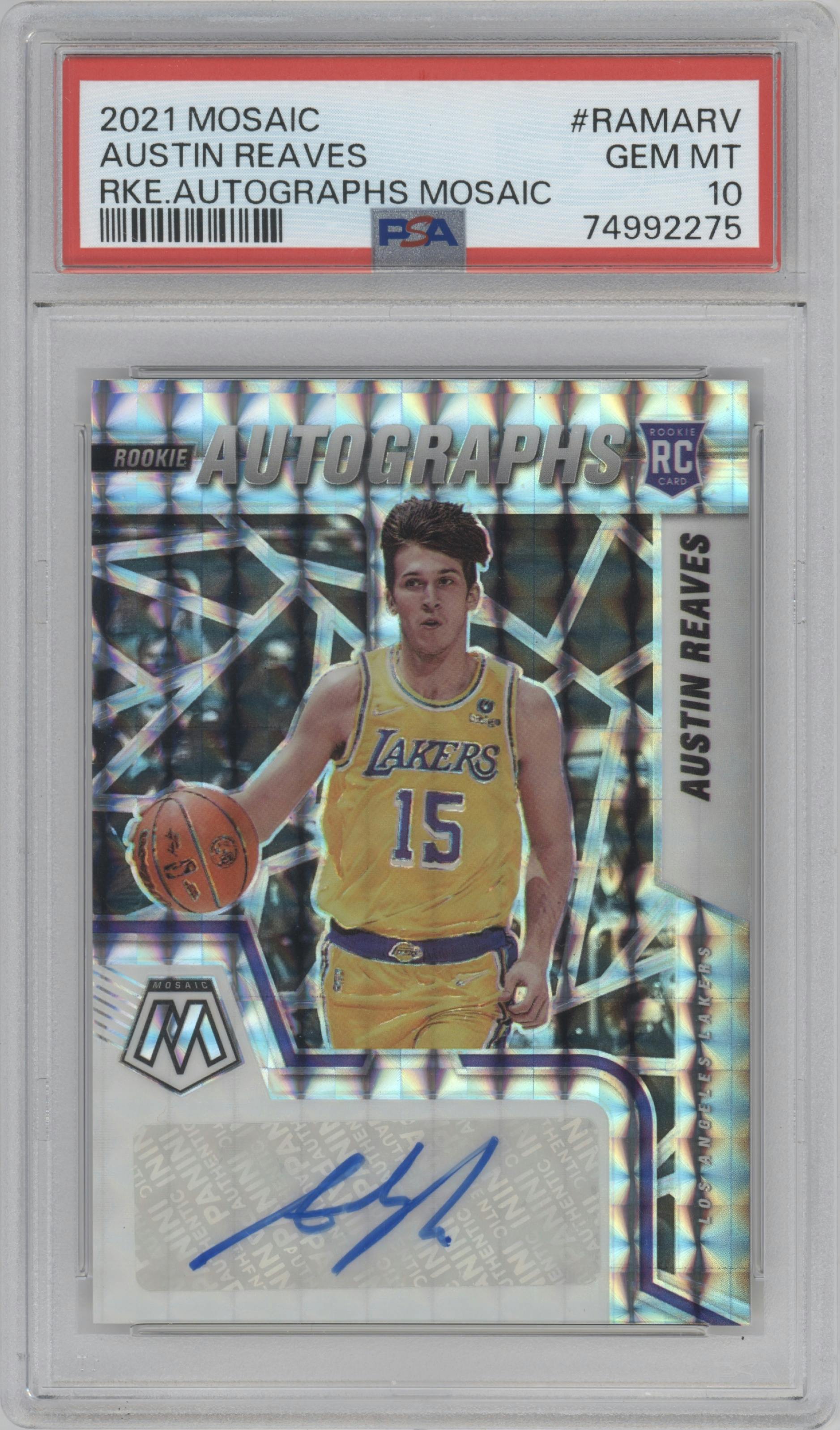 Austin Reaves from the 2021-22 Panini Mosaic  set graded by PSA and given an overall grade of 10.