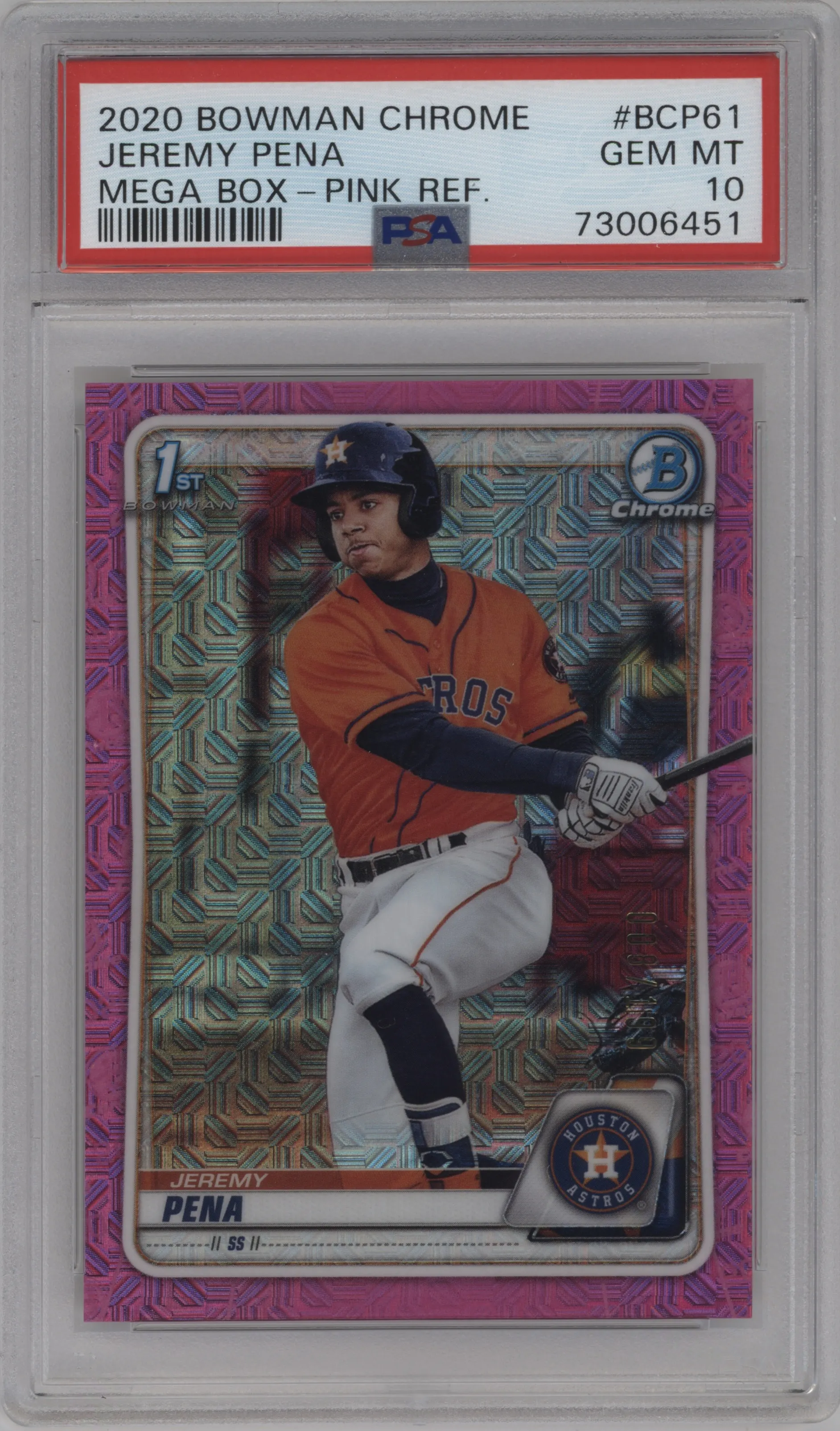 2020 Bowman Mega Box Chrome Chrome Prospect Jeremy Pena Pink Refractor #BCP-61 PSA 10