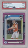 Bo Nix from the 2024 Donruss set featuring a Pink parallel graded by PSA and given an overall grade of 9.