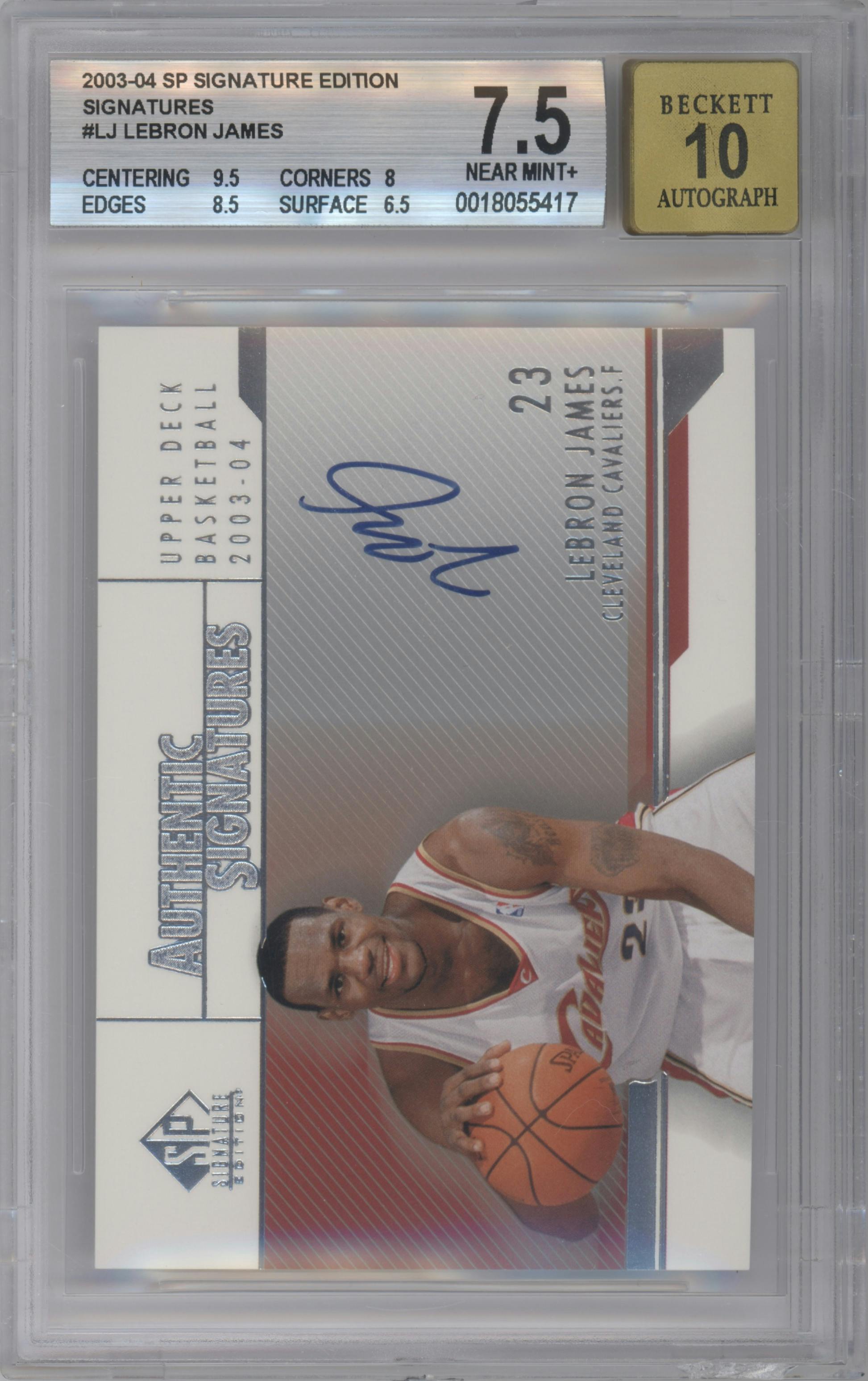 LeBron James from the 2003-04 SP Signature Edition set graded by Beckett and given an overall grade of 7.5.