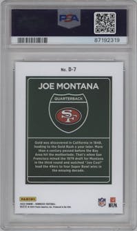 Joe Montana from the 2023 Panini Donruss set graded by PSA and given an overall grade of 10.