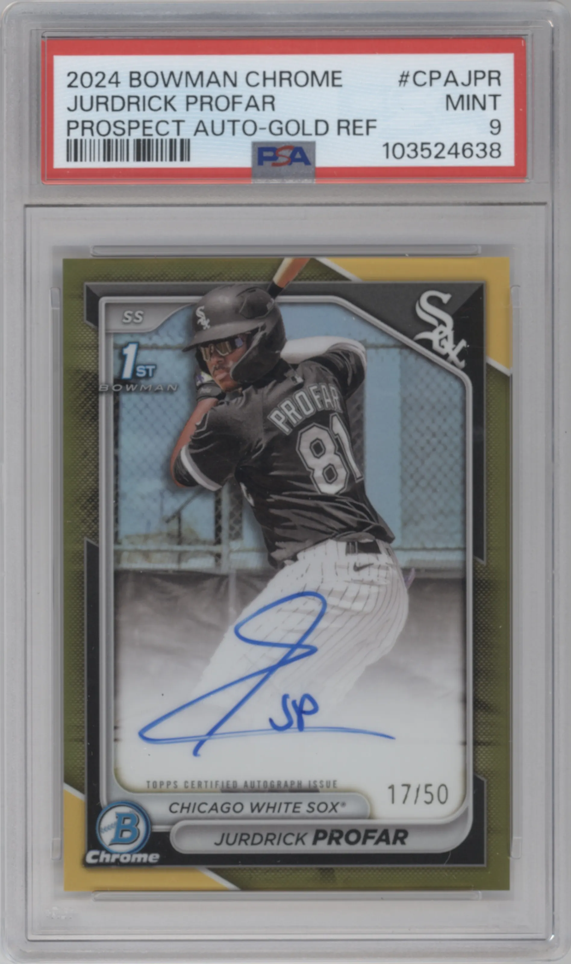2024 Bowman Chrome Chr.Pros.Auto Jurdrick Profar Gold Refractor #CPA-JPR PSA 9