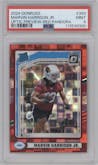 Marvin Harrison Jr. from the 2024 Donruss set featuring a Red Pandora parallel graded by PSA and given an overall grade of 9.