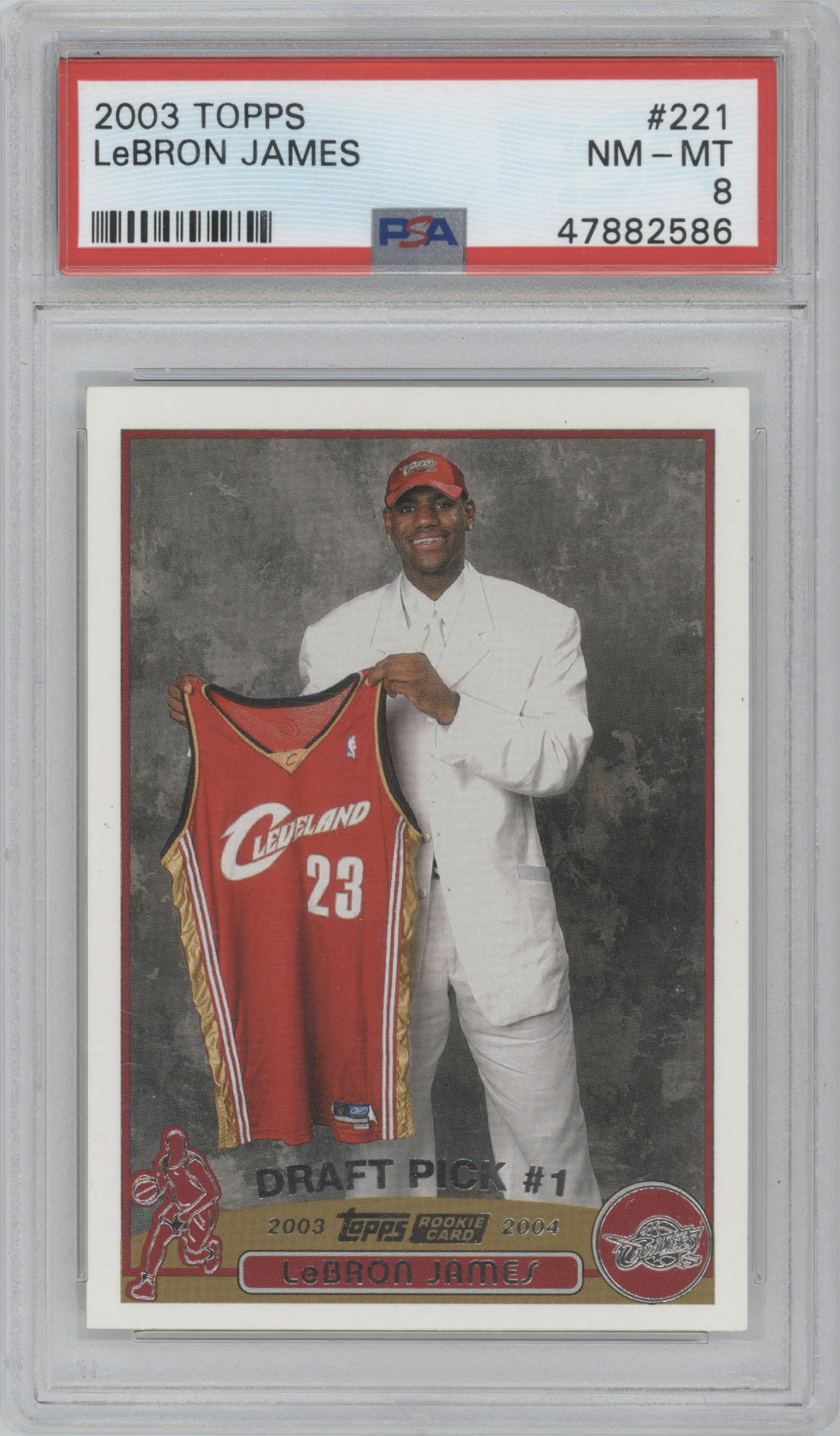 LeBron James from the 2003-04 Topps set graded by PSA and given an overall grade of 8.