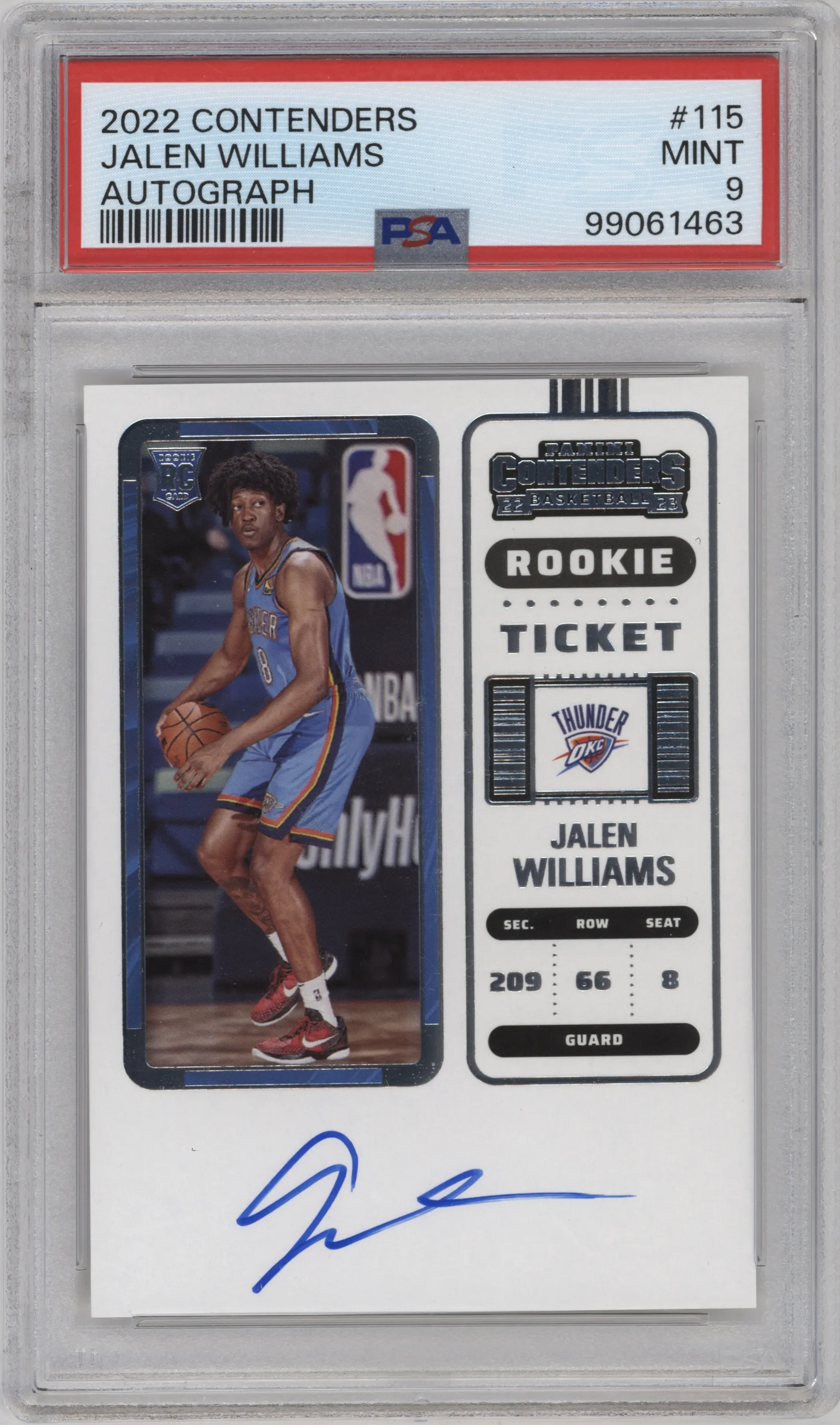 2022 Panini Contenders Rke.Tkt.Auto Jalen Williams PSA 9