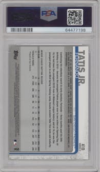 Fernando Tatis Jr. from the 2019 Topps Series 2 set graded by PSA and given an overall grade of 9.