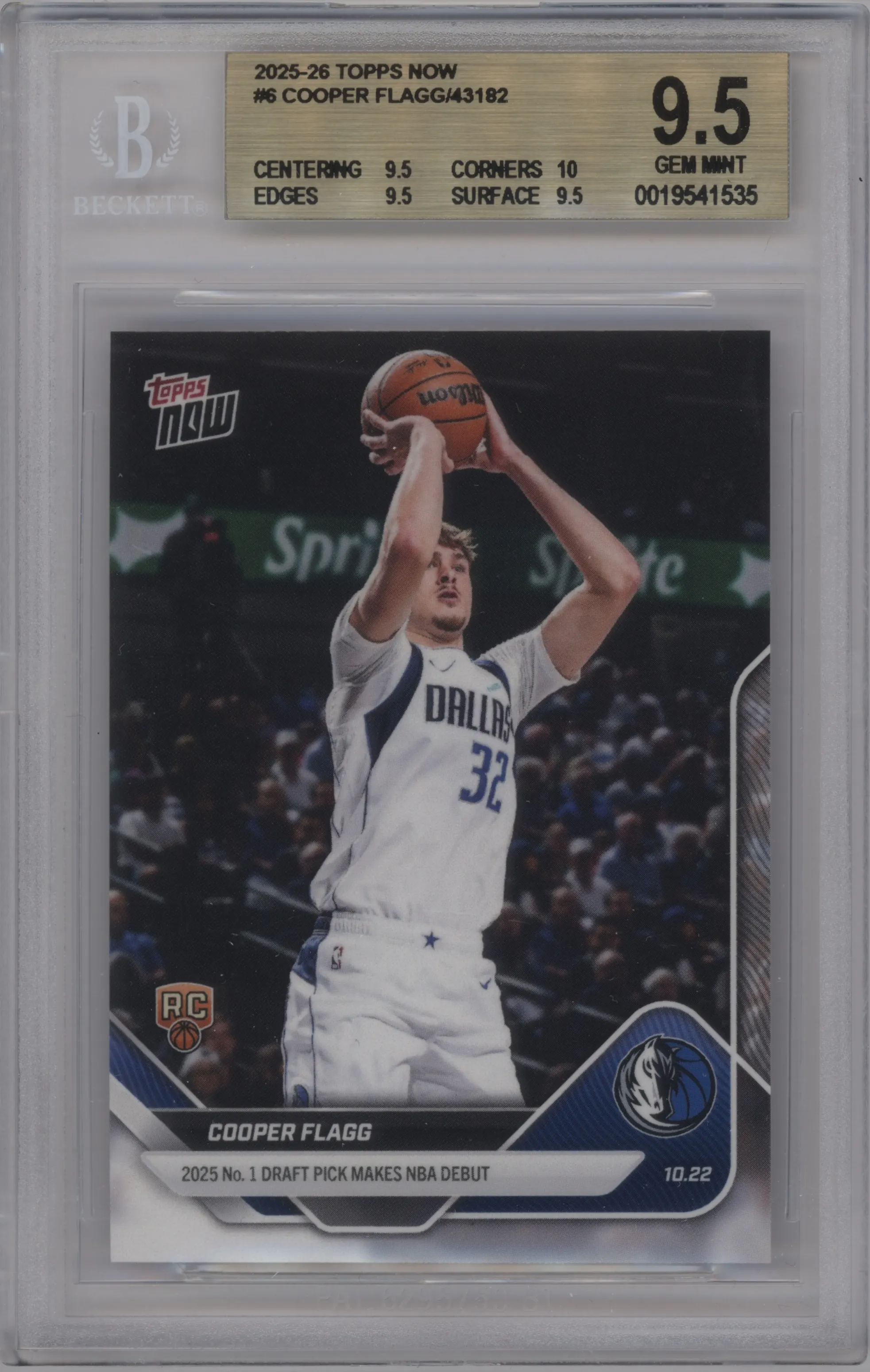 2025 Topps Now Cooper Flagg BGS 9.5