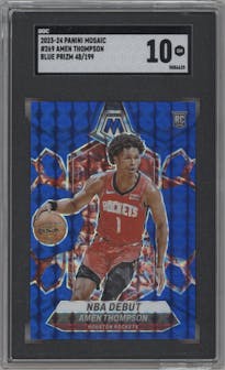 Amen Thompson from the 2023-24 Panini Mosaic set featuring a Blue Mosaic parallel graded by SGC and given an overall grade of 10.