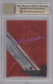 Hank Aaron from the 2017 Topps High Tek set featuring a Red Orbit Diffractor parallel graded by Beckett and given an overall grade of 9.5.