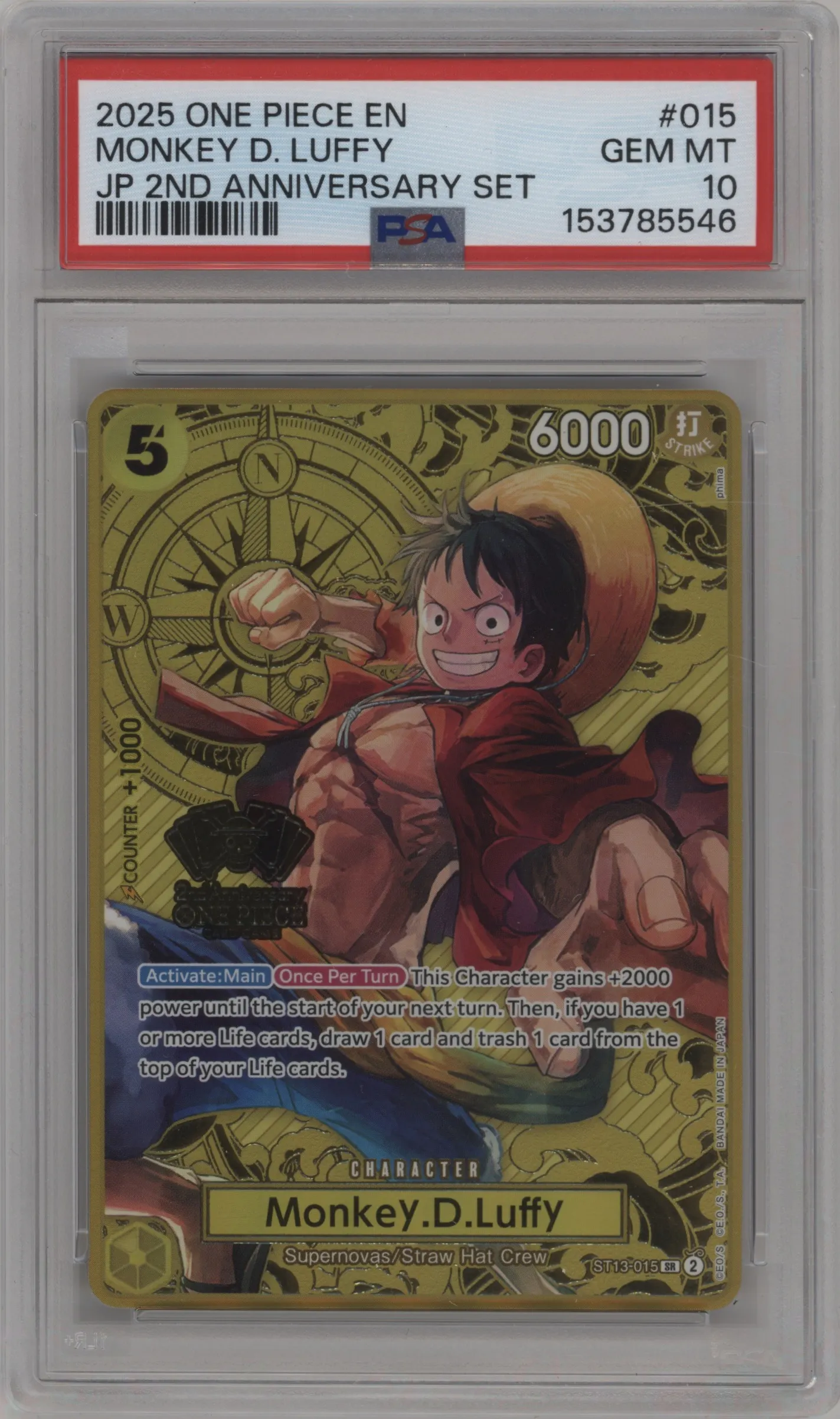 2025 One Piece Monkey.D.Luffy Japanese Version 2nd Anniversary Set PSA 10