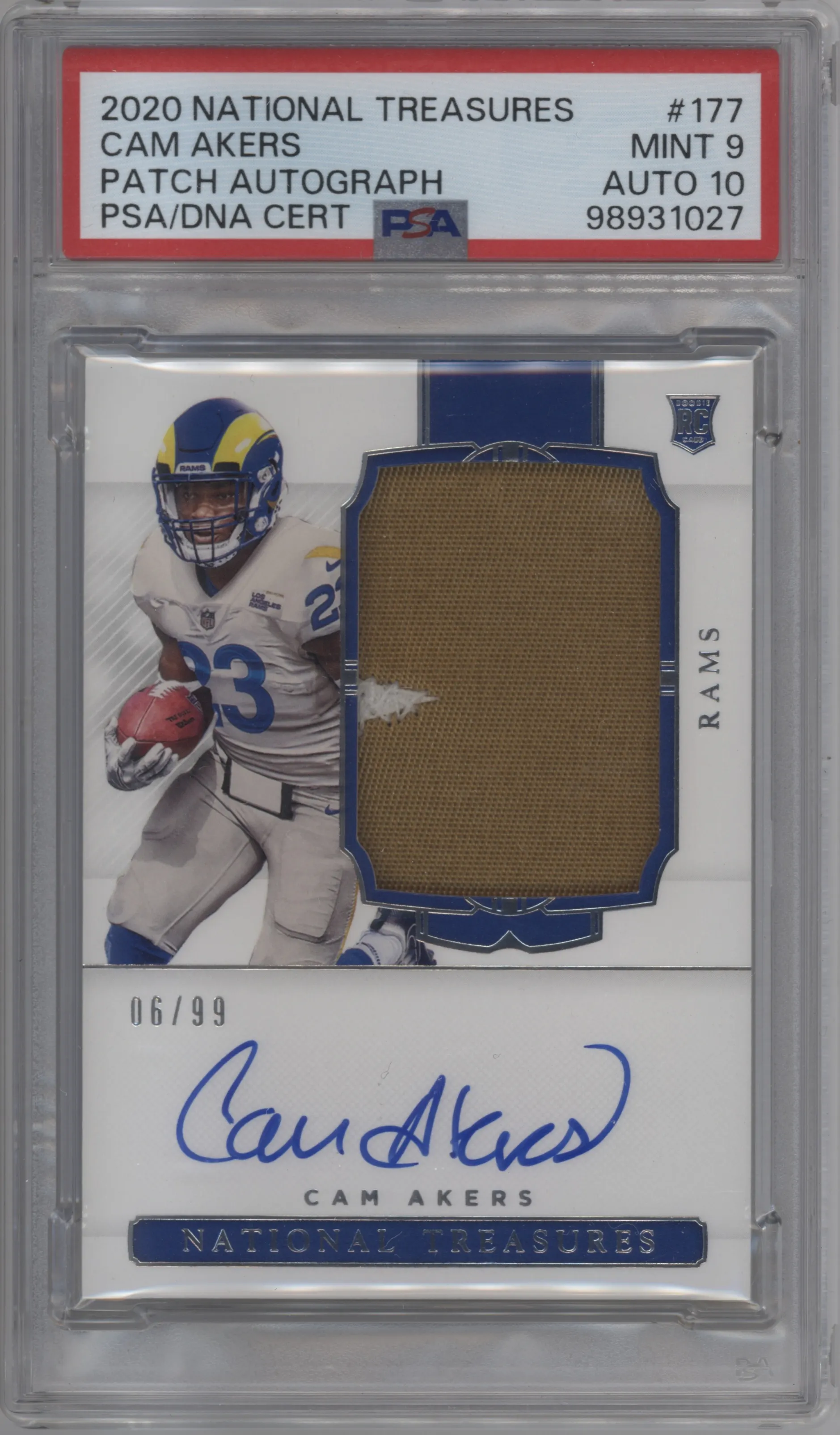 2020 Panini National Treasures RPA Cam Akers #177 PSA 9