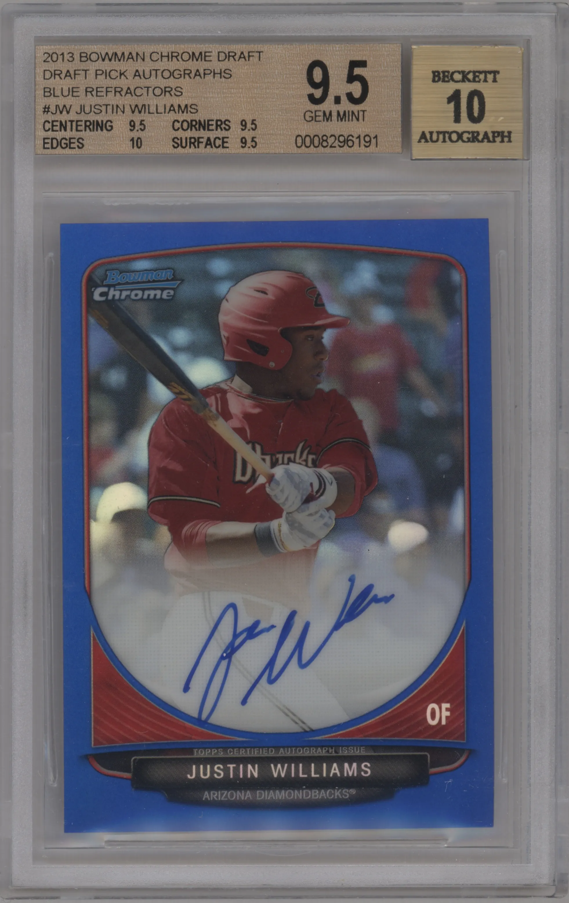 2013 Bowman Draft Picks & Prospects Chr.Auto.Pros Justin Williams Blue Refractor BGS 9.5