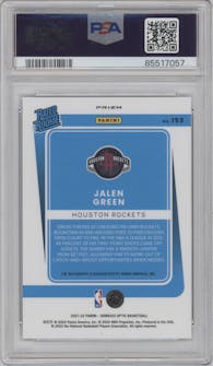 Jalen Green from the 2021-22 Panini Donruss Optic set featuring a Fast Break parallel graded by PSA and given an overall grade of 9.
