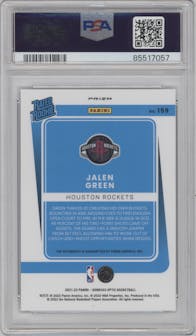 Jalen Green from the 2021-22 Panini Donruss Optic set featuring a Fast Break parallel graded by PSA and given an overall grade of 9.