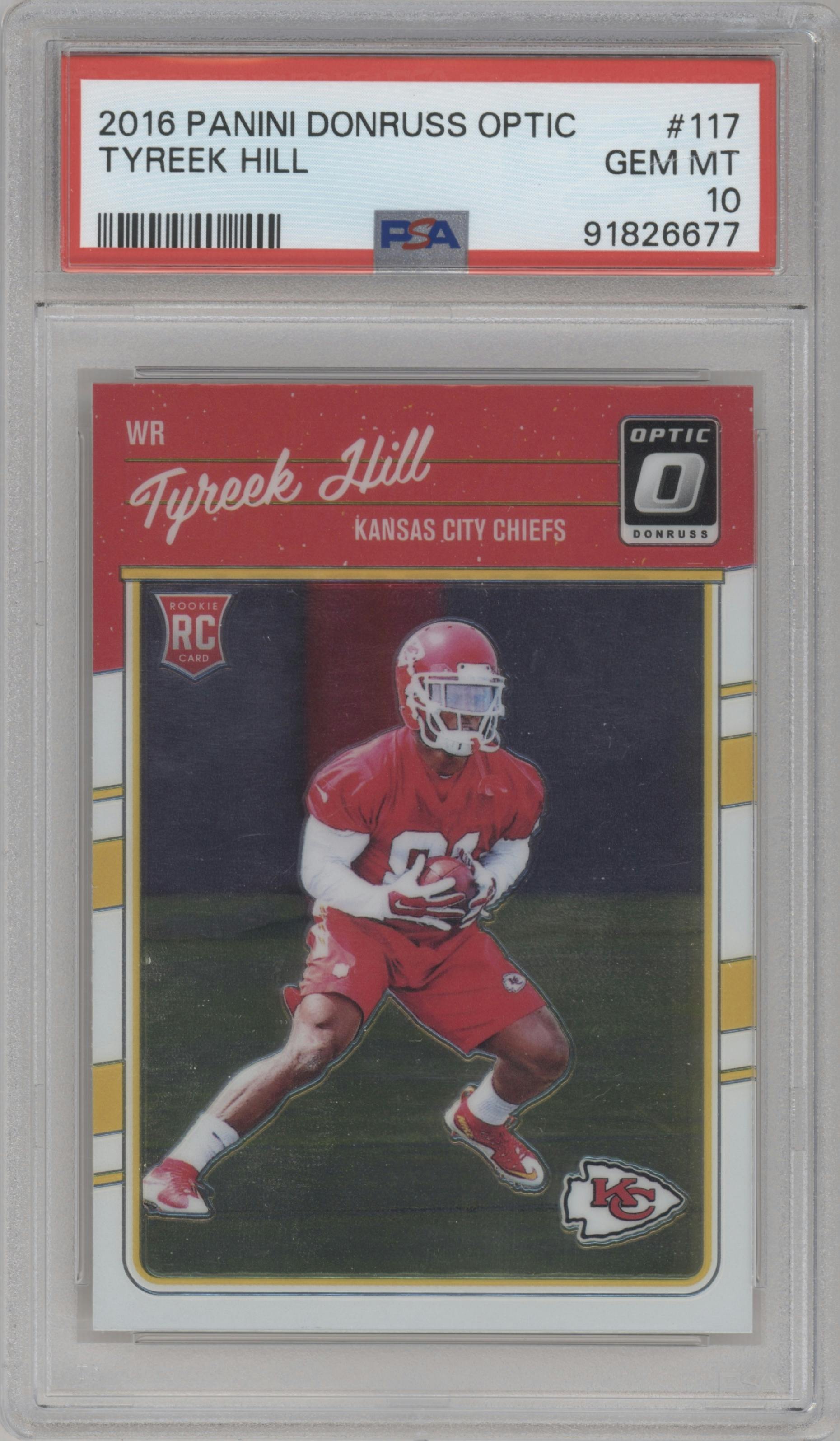 Tyreek Hill from the 2016 Panini Donruss Optic set graded by PSA and given an overall grade of 10.