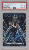 Jalen Hurts from the 2023 Donruss Optic set graded by PSA and given an overall grade of 10.