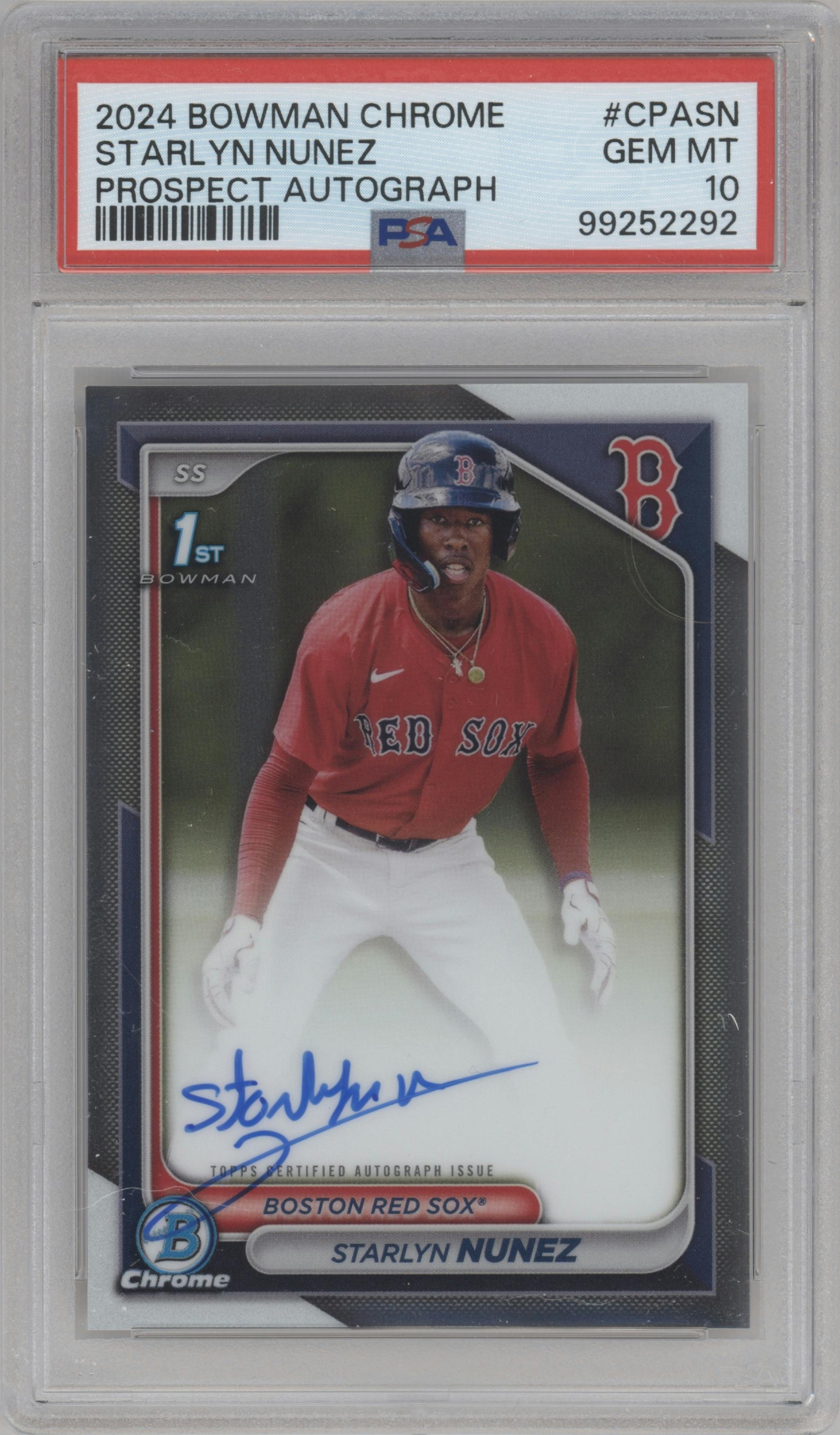 Starlyn Nunez from the 2024 Bowman Chrome set graded by PSA and given an overall grade of 10.