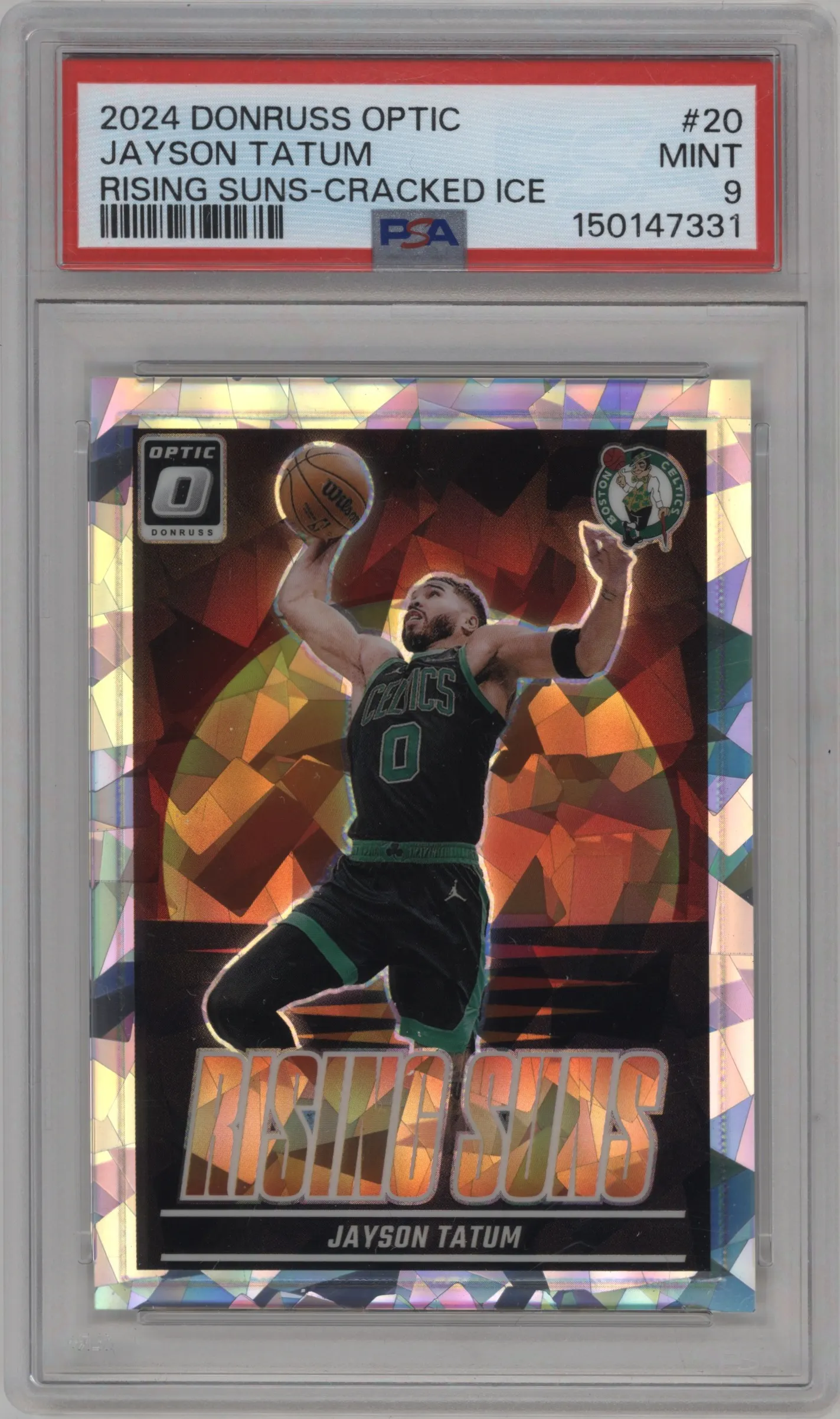 2024 Donruss Optic Rising Suns Jayson Tatum Cracked Ice #20 PSA 9