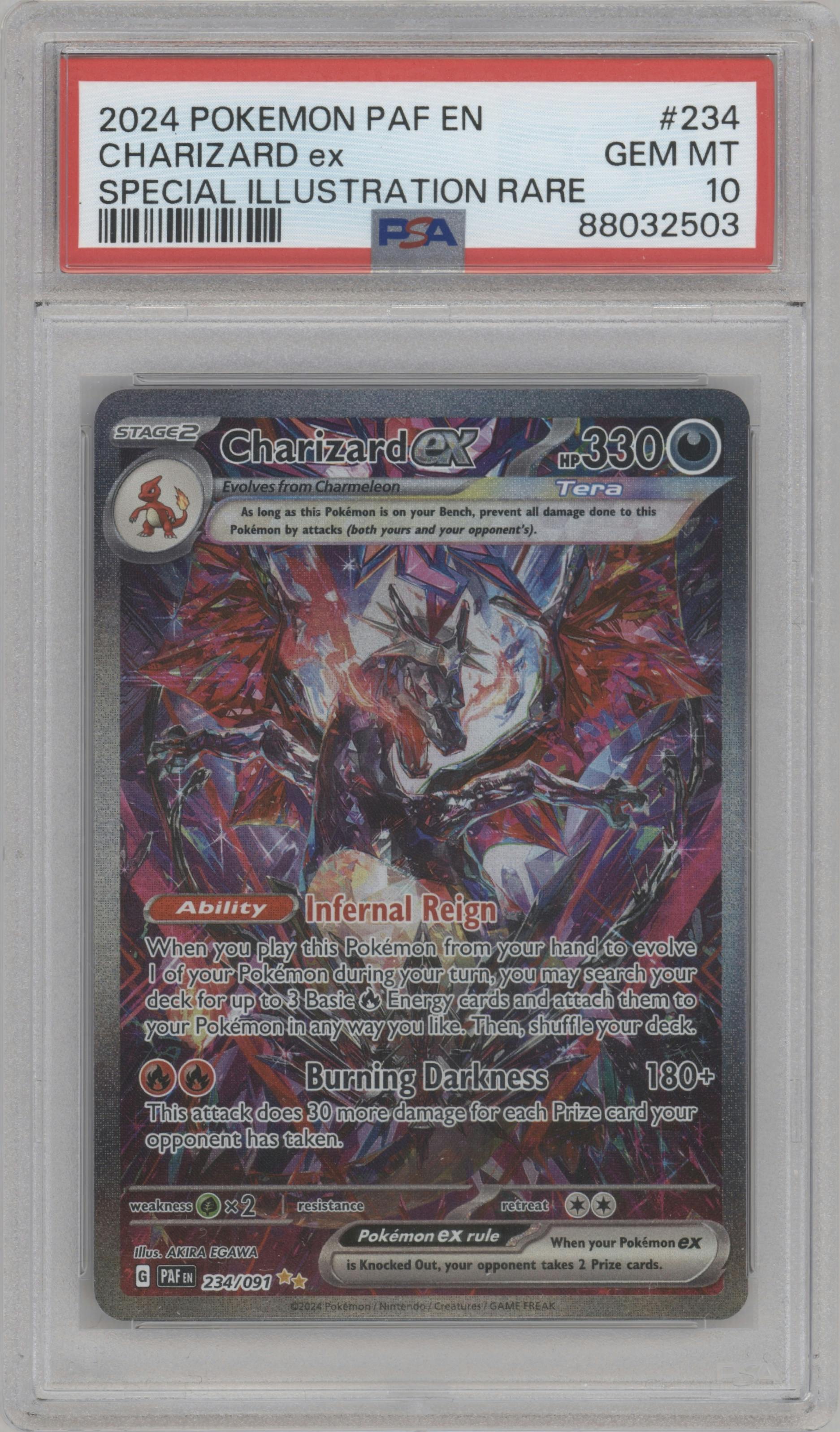 Charizard ex from the 2024 Pokemon SV set graded by PSA and given an overall grade of 10.