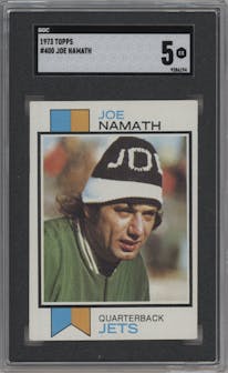 Joe Namath from the 1973 Topps set graded by SGC and given an overall grade of 5.