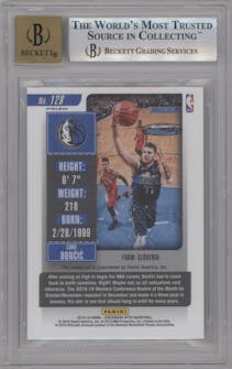 Luka Doncic from the 2018-19 Panini Contenders Optic set featuring a Blue parallel graded by Beckett and given an overall grade of 9.