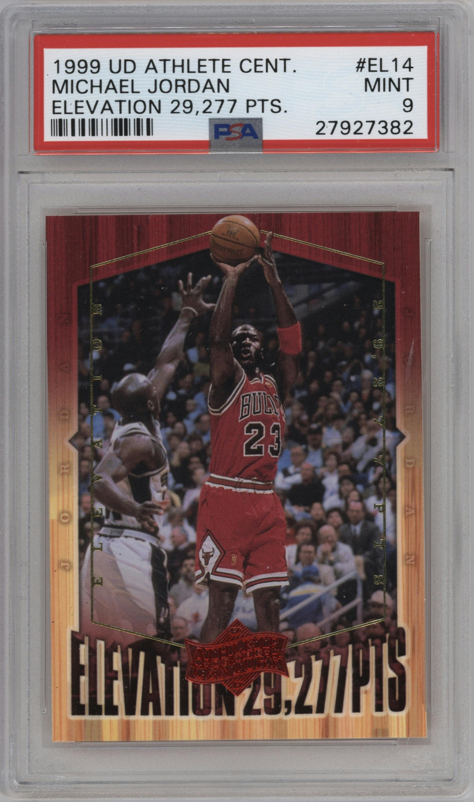 Michael Jordan from the 1999-00 Upper Deck Michael Jordan Athlete of the Century set graded by PSA and given an overall grade of 9.