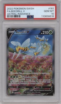 Beedrill V from the 2022 Pokemon SWSH set graded by PSA and given an overall grade of 10.