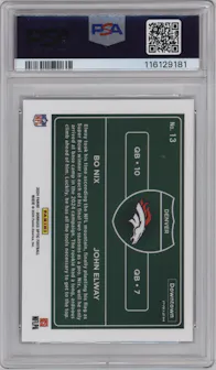 Bo Nix/John Elway from the 2024 Donruss Optic set graded by PSA and given an overall grade of 10.
