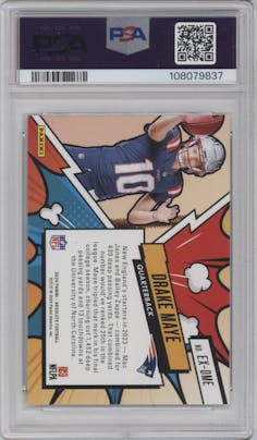 Drake Maye  from the 2024 Panini Absolute set graded by PSA and given an overall grade of 10.