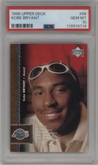 Kobe Bryant from the 1996-97 Upper Deck set graded by PSA and given an overall grade of 10.