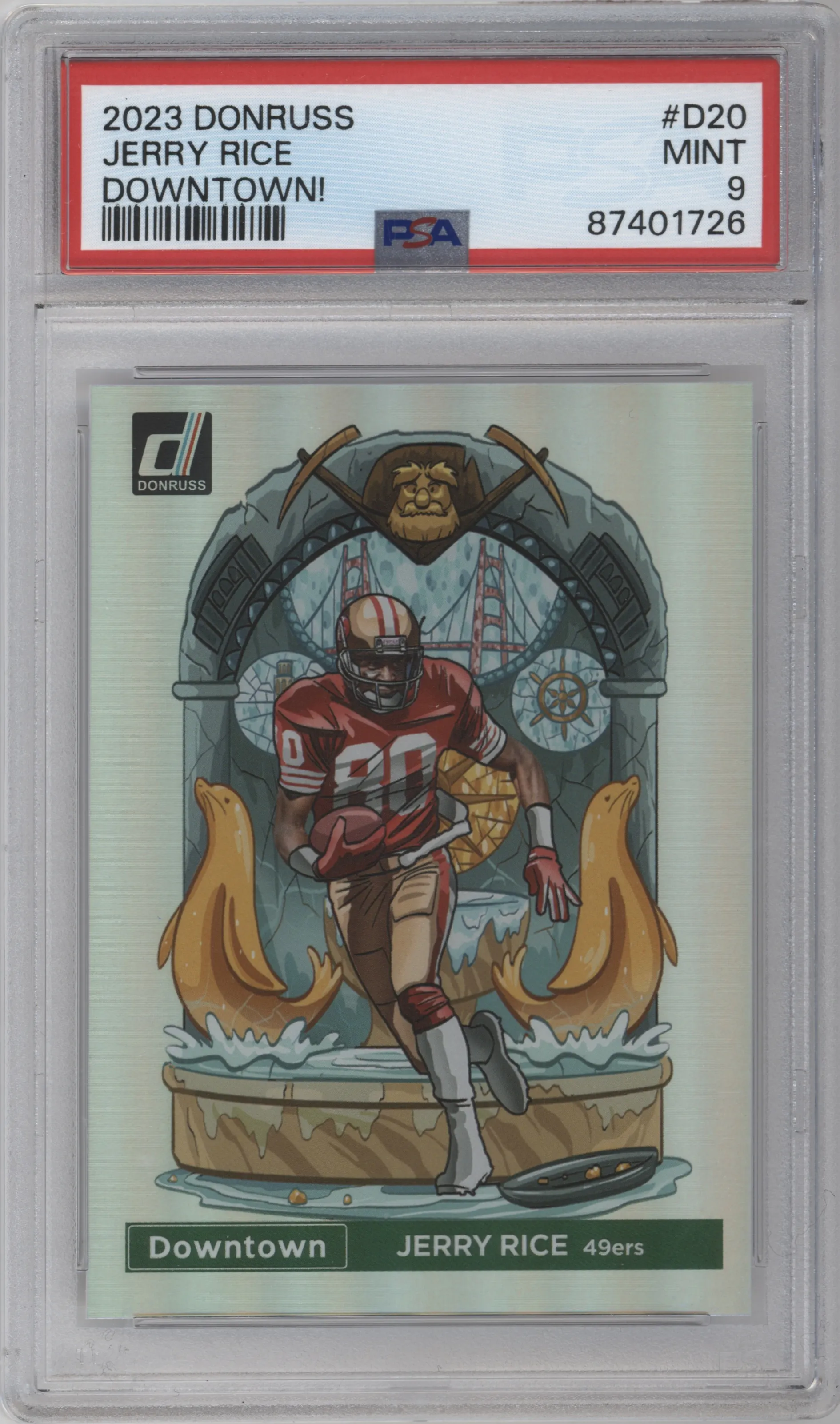  Jerry Rice from the 2023 Panini Donruss set graded by PSA and given an overall grade of 9.