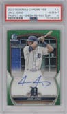 Jace Jung from the 2023 Bowman Mega Box set featuring a Green Refractor parallel graded by PSA and given an overall grade of 10.