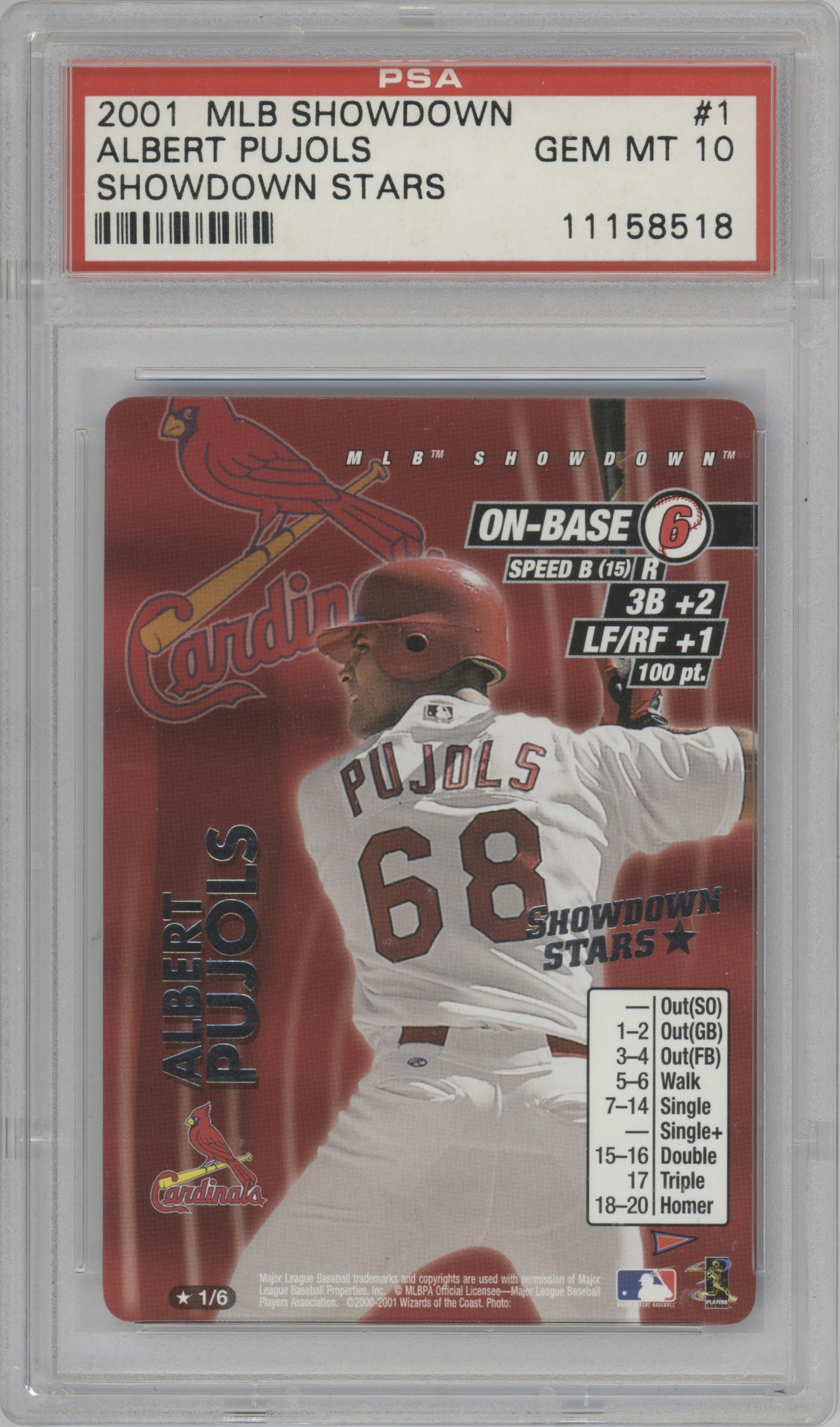 Albert Pujols from the 2001 MLB Showdown Unlimited set graded by PSA and given an overall grade of 10.