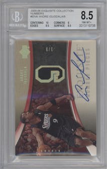Andre Iguodala from the 2005-06 Upper Deck Exquisite Collection  set graded by Beckett and given an overall grade of 8.5.