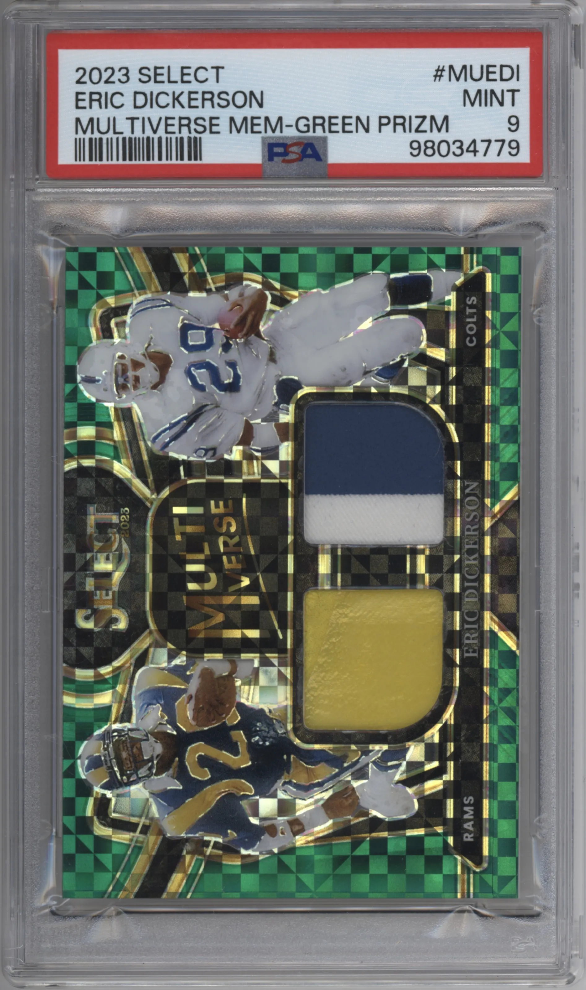 2023 Panini Select Multiverse Eric Dickerson Green Prizm #MU-EDI PSA 9