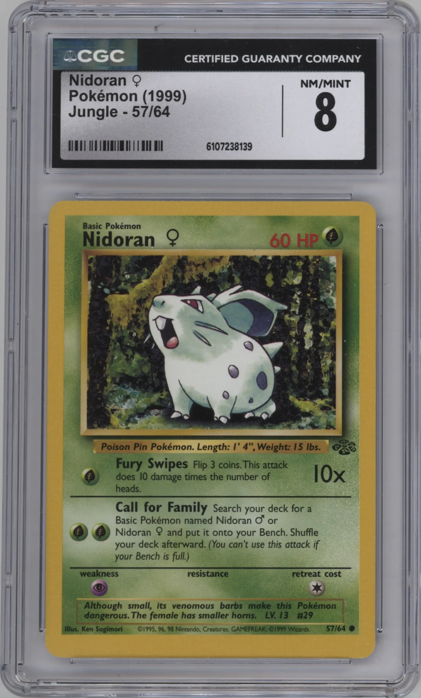 1999 Pokemon Jungle Nidoran #57 CGC 8