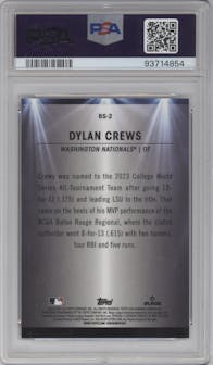 Dylan Crews from the 2024 Bowman set featuring a Gold Refractors parallel graded by PSA and given an overall grade of 9.