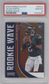Jalen Hurts from the 2020 Panini Playoff set graded by PSA and given an overall grade of 10.