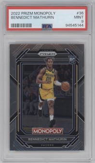 Bennedict Mathurin from the 2022-23 Panini Prizm Monopoly set graded by PSA and given an overall grade of 9.