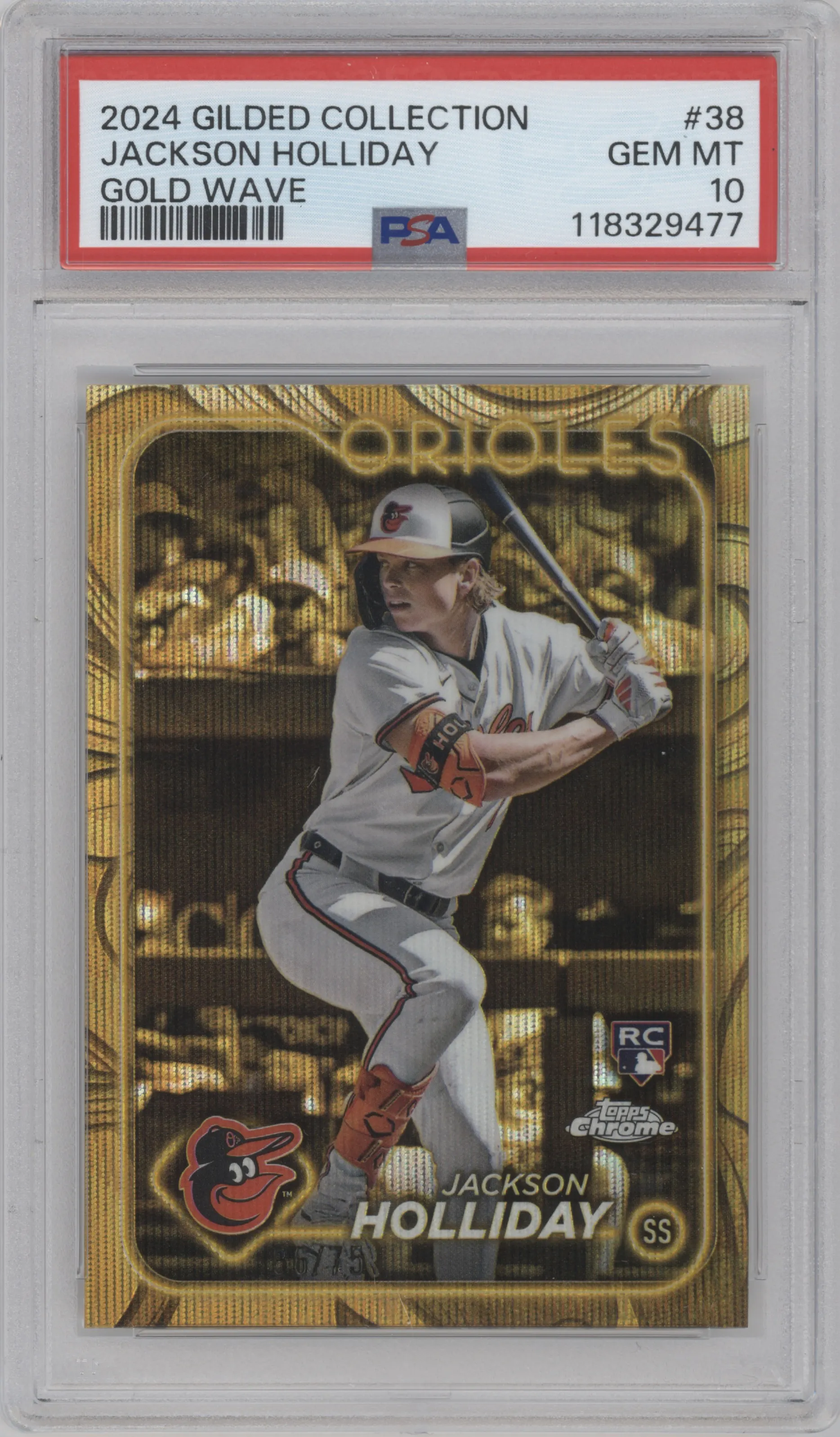 2024 Topps Gilded Collection Jackson Holliday Gold Wave Refractor PSA 10