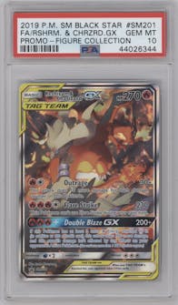 Reshiram & Charizard GX from the 2019 Pokemon S&M  set featuring a Figure Collection parallel graded by PSA and given an overall grade of 10.