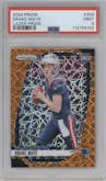 Drake Maye from the 2024 Panini Prizm set featuring a Lazer Prizm parallel graded by PSA and given an overall grade of 9.