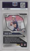 Drake Maye from the 2024 Panini Prizm set featuring a Lazer Prizm parallel graded by PSA and given an overall grade of 9.