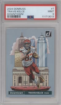 Travis Kelce from the 2024 Donruss set graded by PSA and given an overall grade of 9.
