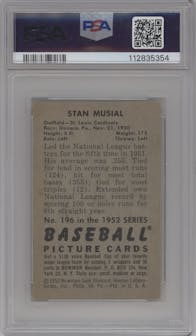 Stan Musial from the 1952 Bowman set graded by PSA and given an overall grade of 2.