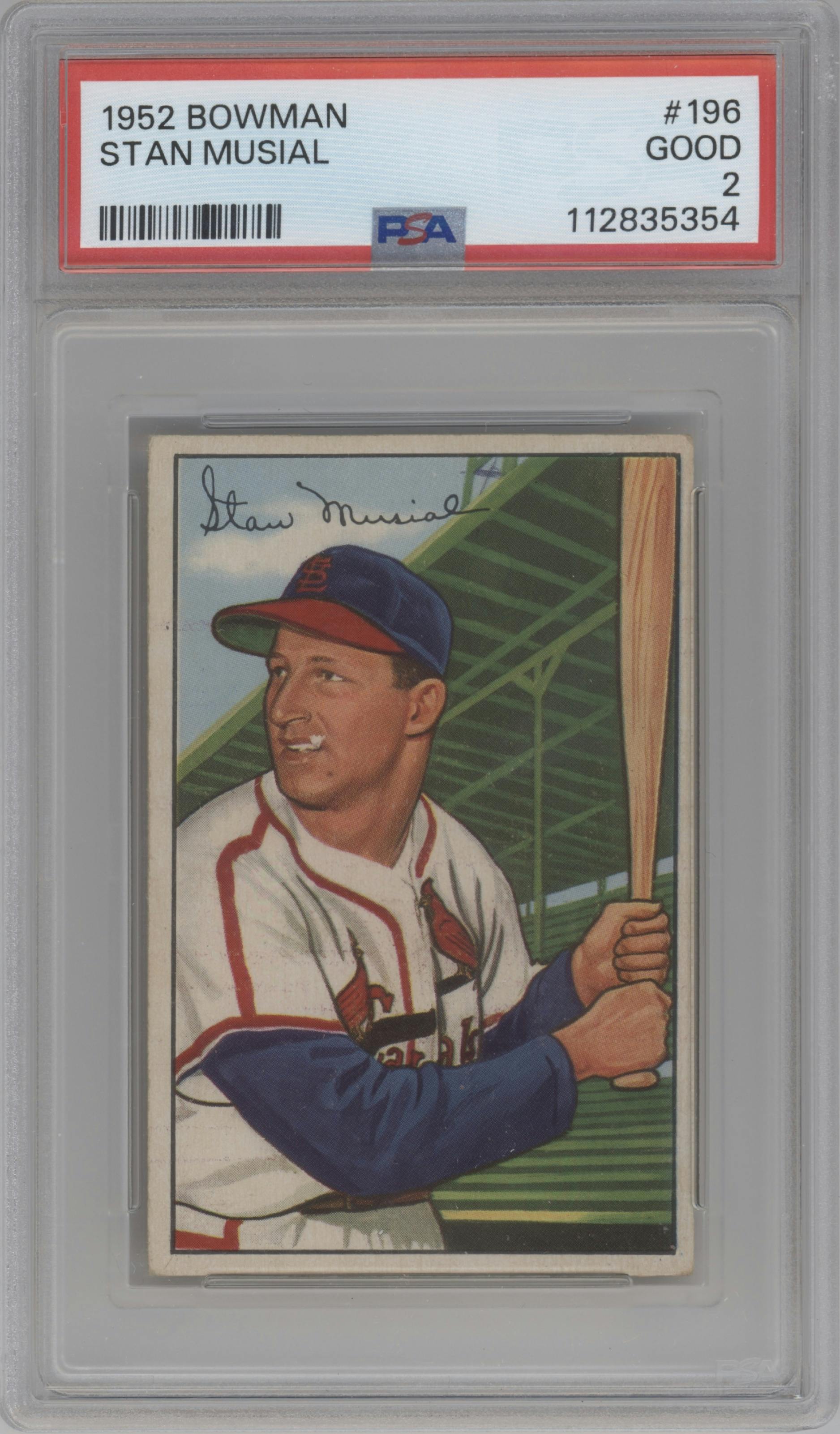 Stan Musial from the 1952 Bowman set graded by PSA and given an overall grade of 2.
